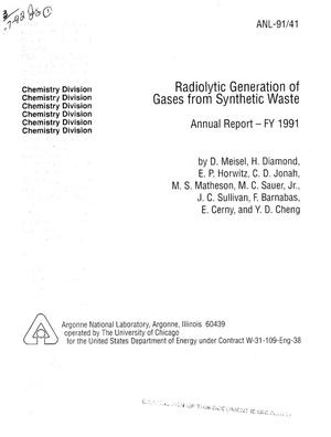 Radiolytic generation of gases from synthetic waste