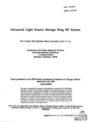 Advanced light source storage ring rf system