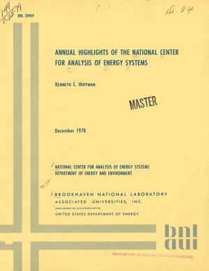 Annual highlights of the National Center for Analysis of Energy Systems