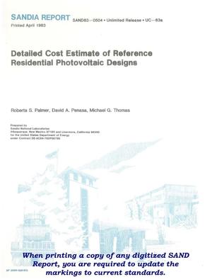 Detailed Cost Estimate of Reference Residential Photovoltaic Designs