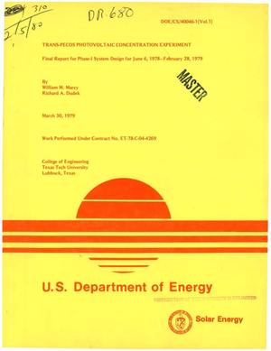 Trans-Pecos Photovoltaic Concentration Experiment. Final report for Phase-I system design, 6 June 1978-28 February 1979