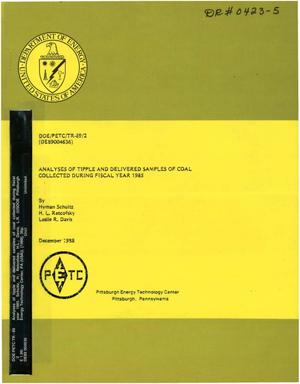 Analyses of tipple and delivered samples of coal collected during fiscal year 1985