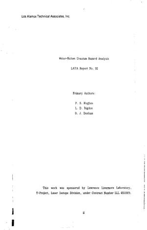 Water-molten uranium hazard analysis. Final report. LATA report No. 92