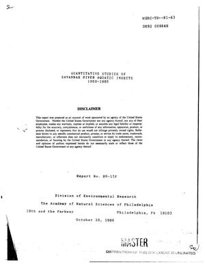 Quantitative studies of Savannah River aquatic insects, 1959--1985