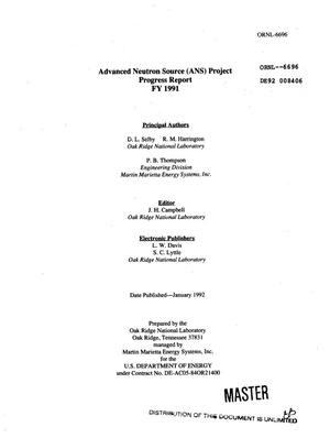 Advanced Neutron Source (ANS) Project Progress report, FY 1991
