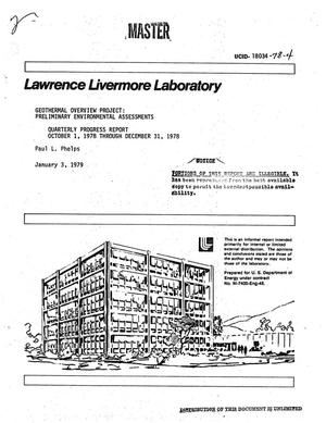 Geothermal overview project: preliminary environmental assessments. Quarterly progress report, October 1, 1978--December 31, 1978