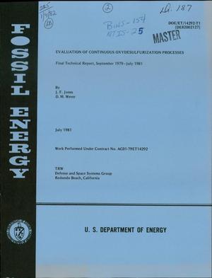 Evaluation of continuous oxydesulfurization processes. Final technical report, September 1979-July 1981