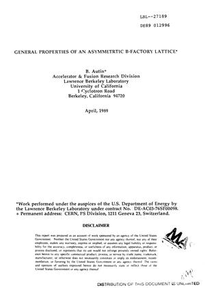 General properties of an asymmetric B-factory lattice