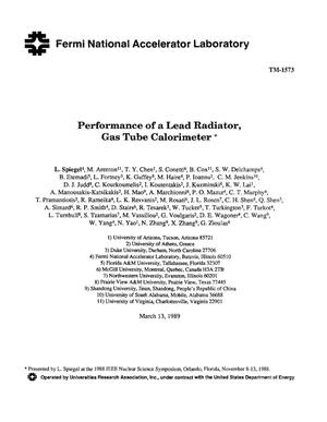 Performance of a lead radiator, gas tube calorimeter