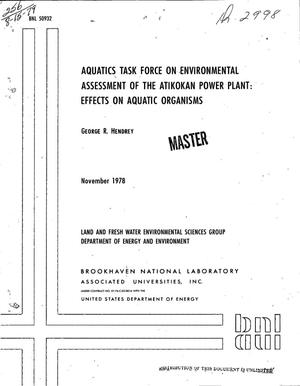 Primary view of object titled 'Aquatics task force on environmental assessment of the Atikokn Power Plant: effects on aquatic organisms'.