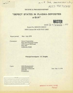 Defect states in plasma-deposited a-Si:H. Technical progress report, May-July 1979