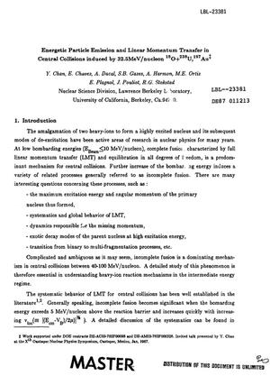 Energetic particle emission and linear momentum transfer in central collisions induced by 32. 5 MeV/nucleon /sup 16/O + /sup 238/U, /sup 197/Au