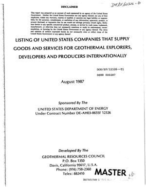 Listing of United States companies that supply goods and services for geothermal explorers, developers and producers internationally