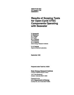 Results of scoping tests for open-cycle OTEC (ocean thermal energy conversion) components operating with seawater