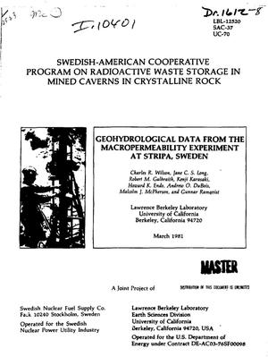 Geohydrological data from the macropermeability experiment at Stripa, Sweden