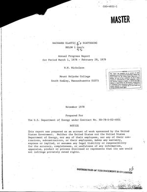 Backward elastic K/sup -/p scattering below 1 GeV/c. Annual progress report, March 1, 1978--February 28, 1979. [Momentum dependence]