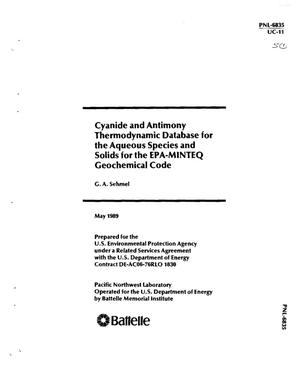 Cyanide and antimony thermodynamic database for the aqueous species and solids for the EPA-MINTEQ geochemical code