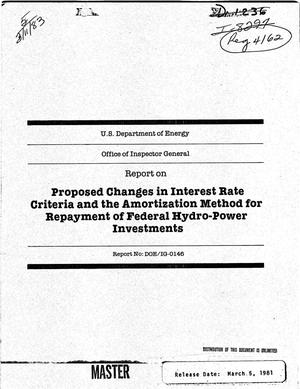 Proposed changes in interest rate criteria and the amortization method for repayment of federal hydro-power investments