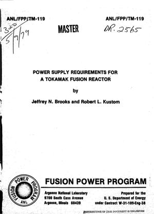 Power supply requirements for a tokamak fusion reactor
