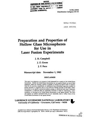 Preparation and properties of hollow glass microspheres for use in laser fusion experiments