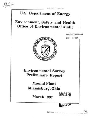 Environmental survey preliminary report, Mound Plant, Miamisburg, Ohio