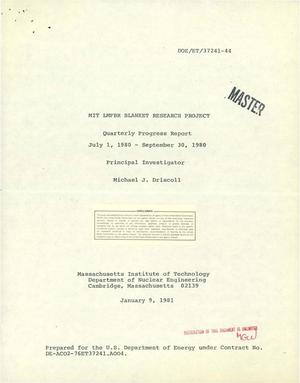 MIT LMFBR Blanket Research Project. Quarterly progress report, July 1, 1980 - September 30, 1980
