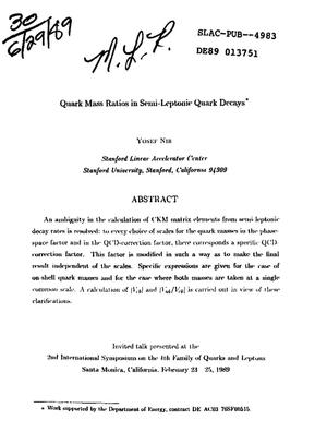 Quark mass ratios in semi-leptonic quark decays