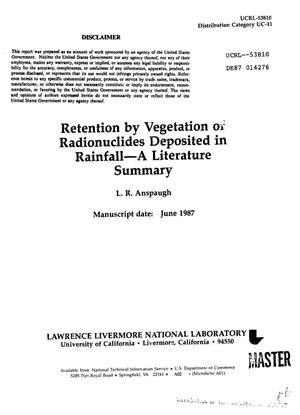 Retention by vegetation of radionuclides deposited in rainfall: A literature summary