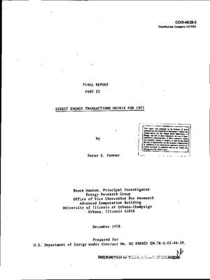 Direct energy transactions matrix for 1971. Final report, Part 2