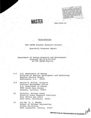 MIT LMFBR blanket research project. Quarterly progress report, October 1--December 31, 1978