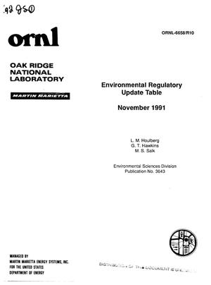 Environmental Regulatory Update Table, November 1991