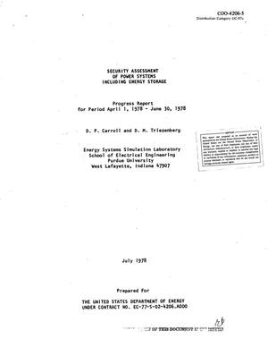 Security assessment of power systems including energy storage. Progress report, April 1--June 30, 1978