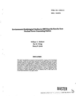 Environmental radiological studies in 1989 near the Rancho Seco Nuclear Power Generating Station