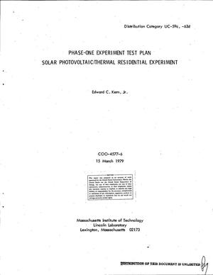 Phase-one experiment test plan solar photovoltaic/thermal residential experiment