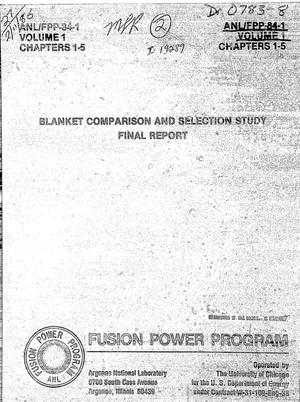 Blanket comparison and selection study. Final report. Volume 1