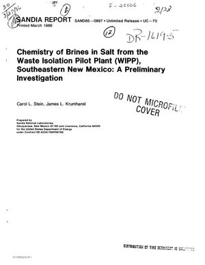 Chemistry of brines in salt from the Waste Isolation Pilot Plant (WIPP), southeastern New Mexico: a preliminary investigation