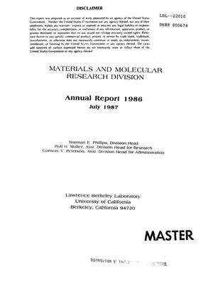 Materials and Molecular Research Division: Annual report, 1986