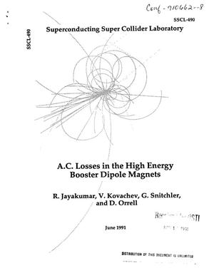 A. C. losses in the SSC high energy booster dipole magnets