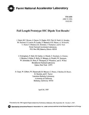 Full length prototype SSC dipole test results