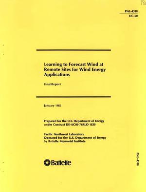Primary view of object titled 'Learning to forecast wind at remote sites for wind energy applications. Final report'.