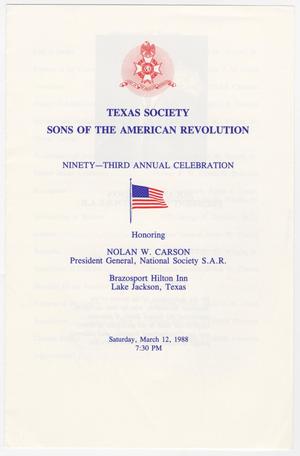 Annual Meeting of the Texas Society, Sons of the American Revolution, 1988