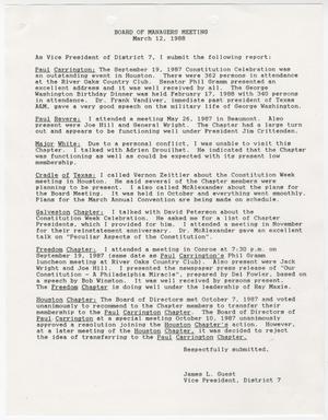 Primary view of [Minutes for the TXSSAR Board of Managers Meeting: March 12, 1988]
