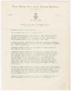 Primary view of object titled '[Minutes for the TXSSAR Board of Managers Meeting: April 11, 1981]'.