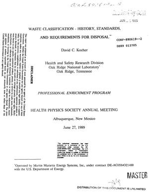 Waste classification - history, standards, and requirements for disposal