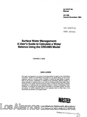 Surface water management: a user's guide to calculate a water balance using the CREAMS model