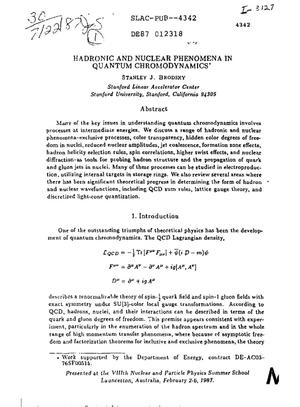 Hadronic and nuclear phenomena in quantum chromodynamics