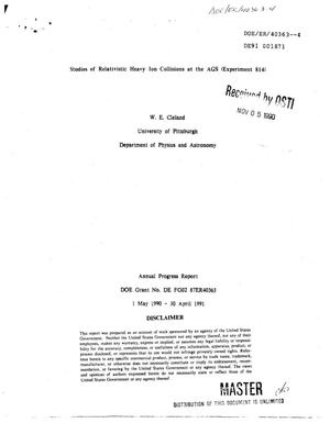 Studies of relativistic heavy ion collisions at the AGS (Experiment 814)