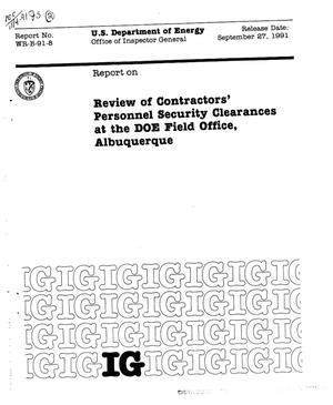 Review of contractors' personnel security clearances at the DOE Field Office, Albuquerque