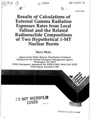 Results of calculations of external gamma radiation exposure rates from local fallout and the related radionuclide compositions of two hypothetical 1-MT nuclear bursts. Final report