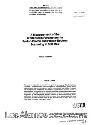 Primary view of object titled 'Measurement of the Wolfenstein parameters for proton-proton and proton-neutron scattering at 500 MeV'.